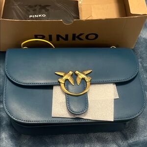 Pinko Teal Crossbody Bag with Gold Accents